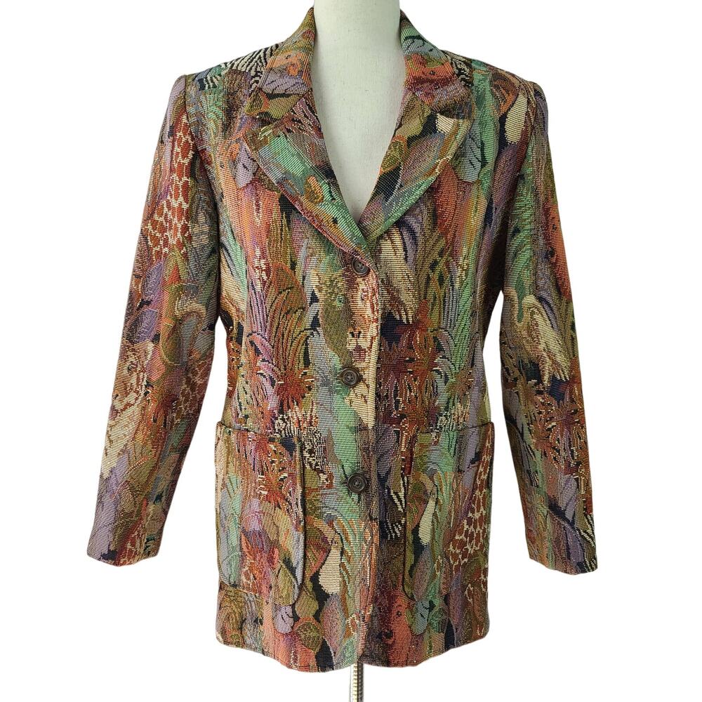 Hill Country Clothiers Tapestry Jungle Animals BOHO Vintage Blazer Lined Jacket